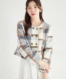 【ZOZO限定】チェックボアノーカラーショートコート