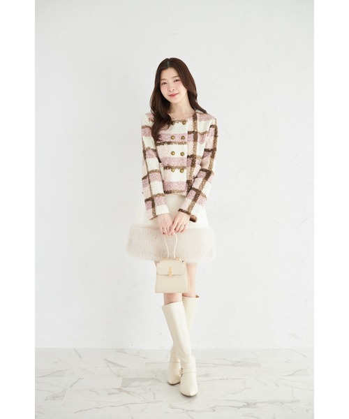 tocco closet（トッコ　クローゼット）の「【ZOZO限定】チェックボアノーカラーショートコート（ノーカラーコート・レディース・グレー/ピンク/モカ・M）」の16枚目の写真
