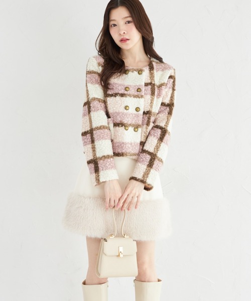 tocco closet（トッコ　クローゼット）の「【ZOZO限定】チェックボアノーカラーショートコート（ノーカラーコート・レディース・グレー/ピンク/モカ・M）」の14枚目の写真