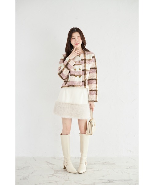 tocco closet（トッコ　クローゼット）の「【ZOZO限定】チェックボアノーカラーショートコート（ノーカラーコート・レディース・グレー/ピンク/モカ・M）」の15枚目の写真