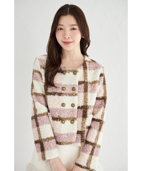 tocco closet（トッコ　クローゼット）の「【ZOZO限定】チェックボアノーカラーショートコート（ノーカラーコート・レディース・グレー/ピンク/モカ・M）」の11枚目の写真