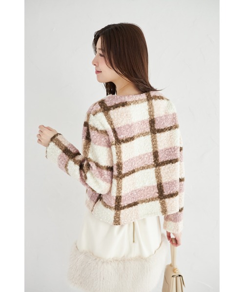 tocco closet（トッコ　クローゼット）の「【ZOZO限定】チェックボアノーカラーショートコート（ノーカラーコート・レディース・グレー/ピンク/モカ・M）」の8枚目の写真