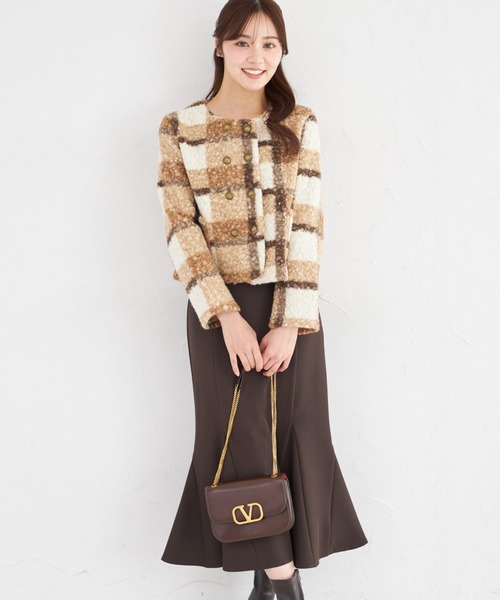 tocco closet（トッコ　クローゼット）の「【ZOZO限定】チェックボアノーカラーショートコート（ノーカラーコート・レディース・グレー/ピンク/モカ・M）」の21枚目の写真