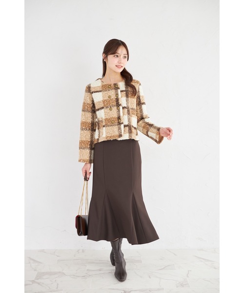 tocco closet（トッコ　クローゼット）の「【ZOZO限定】チェックボアノーカラーショートコート（ノーカラーコート・レディース・グレー/ピンク/モカ・M）」の22枚目の写真