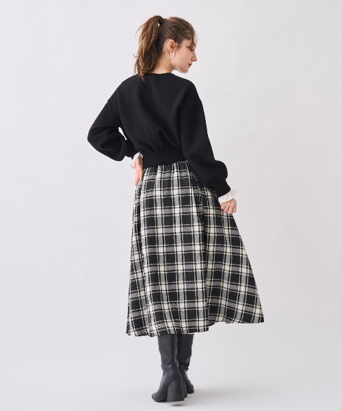 SWINGLE（スウィングル）の「リボンベルト付きチェックフレアスカート（スカート・レディース・ホワイト系その他6/ブラック系その他5・SMALL/MEDIUM）」の7枚目の写真