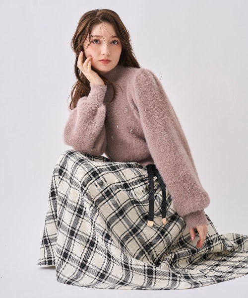 SWINGLE（スウィングル）の「リボンベルト付きチェックフレアスカート（スカート・レディース・ホワイト系その他6/ブラック系その他5・SMALL/MEDIUM）」の4枚目の写真