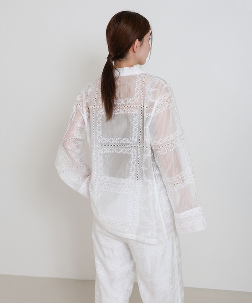 select MOCA（セレクトモカ）の「パッチワークエンブロイダリーシャツジャケット【セットアップ可】（シャツ/ブラウス・レディース・ホワイト/ブラック・FREE）」の8枚目の写真