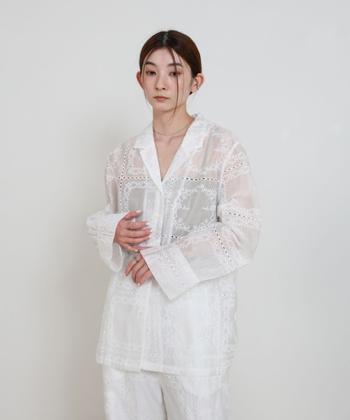 select MOCA（セレクトモカ）の「パッチワークエンブロイダリーシャツジャケット【セットアップ可】（シャツ/ブラウス・レディース・ホワイト/ブラック・FREE）」の9枚目の写真