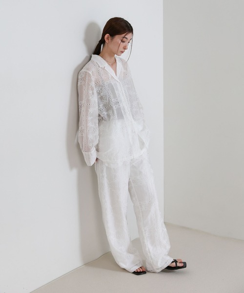 select MOCA（セレクトモカ）の「パッチワークエンブロイダリーシャツジャケット【セットアップ可】（シャツ/ブラウス・レディース・ホワイト/ブラック・FREE）」の7枚目の写真