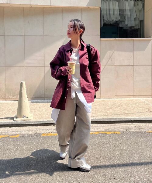 SUARE(スアレ)の「ダンブチェックシャツ - 5カラー(シャツ/ブラウス・レディース・アッシュブラウン/ベージュ/クリアブラウン/ネイビー/サファリグリーン・LARGE/MEDIUM/X-LARGE)」の8枚目の写真