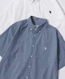 U.S. POLO ASSN./ユーエスポロアッスン Broad Denim Shirt/レギュラーフィット ブロード デニム 無地 ストライプ チェック ロゴ ワンポイント刺繍 ボタンダウンシャツ/半袖シャツ/レディース メンズ