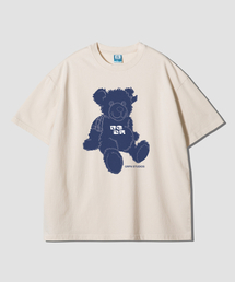 スティッチベアオーバーサイズ半袖Tシャツ-ナチュラルコットン