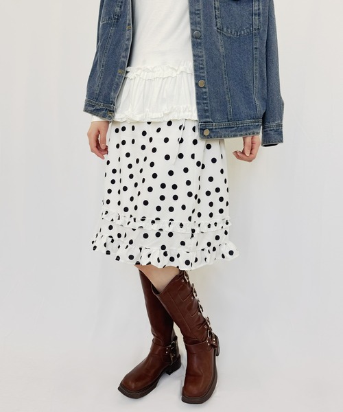 frunco（フランコ）の「ドットミモレスカート（スカート・レディース・ホワイト/ブラック・FREE）」の11枚目の写真