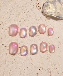 Anail（エーネイル）の「水光ネイルピンクマグネットオーロラストーンラメオーバルネイルチップ 冬ネイル16（ネイルシール/ネイルチップ）」