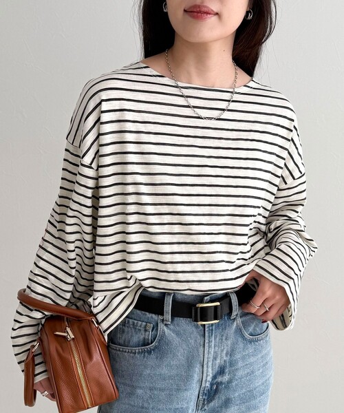 fredy emue(フレディエミュ)の「【人気商品の新型】ボーダーハートステッチルーズロンTシャツ(Tシャツ/カットソー・レディース・ホワイト系その他/ブラック系その他/ピンク系その他/イエロー系その他・38)」の9枚目の写真