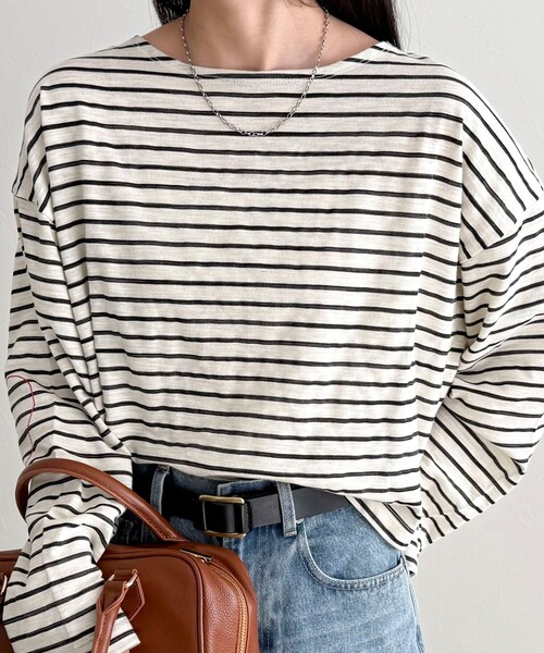 fredy emue(フレディエミュ)の「【人気商品の新型】ボーダーハートステッチルーズロンTシャツ(Tシャツ/カットソー・レディース・ホワイト系その他/ブラック系その他/ピンク系その他/イエロー系その他・38)」の10枚目の写真