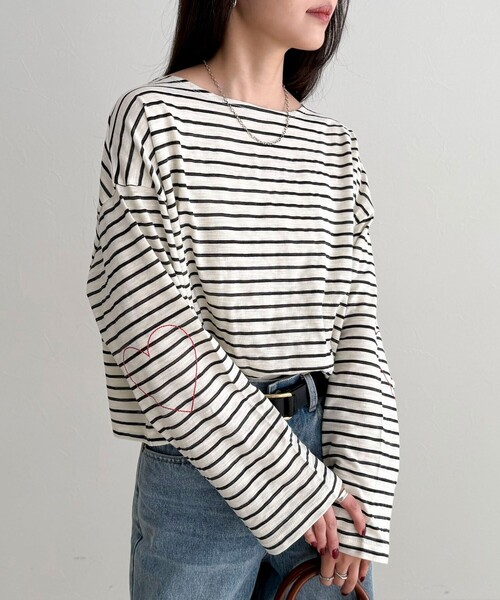 fredy emue(フレディエミュ)の「【人気商品の新型】ボーダーハートステッチルーズロンTシャツ(Tシャツ/カットソー・レディース・ホワイト系その他/ブラック系その他/ピンク系その他/イエロー系その他・38)」の11枚目の写真
