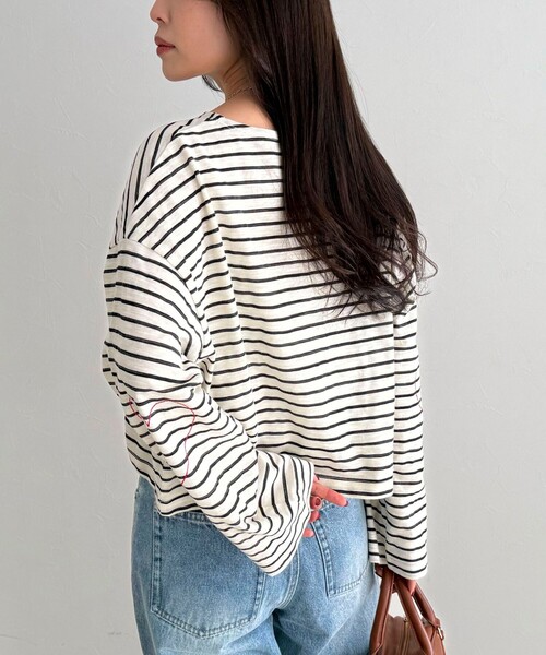 fredy emue(フレディエミュ)の「【人気商品の新型】ボーダーハートステッチルーズロンTシャツ(Tシャツ/カットソー・レディース・ホワイト系その他/ブラック系その他/ピンク系その他/イエロー系その他・38)」の12枚目の写真