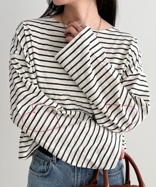 fredy emue(フレディエミュ)の「【人気商品の新型】ボーダーハートステッチルーズロンTシャツ(Tシャツ/カットソー・レディース・ホワイト系その他/ブラック系その他/ピンク系その他/イエロー系その他・38)」の13枚目の写真