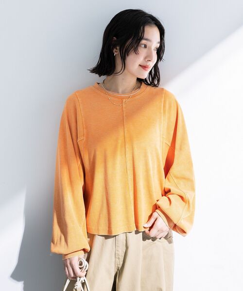 Green Parks(グリーンパークス)の「ヴィンテージ加工ドルマンカットプルオーバー(Tシャツ/カットソー・レディース・チャコールグレー/ベージュ/オレンジ・FREE)」の7枚目の写真