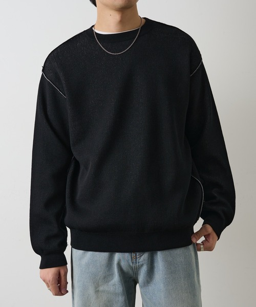 COLONY 2139（コロニートゥーワンスリーナイン）の「配色アウトリンキングニットプルオーバー（ニット/セーター・メンズ・オレンジ/ブラック/グレー・MEDIUM/LARGE）」の2枚目の写真