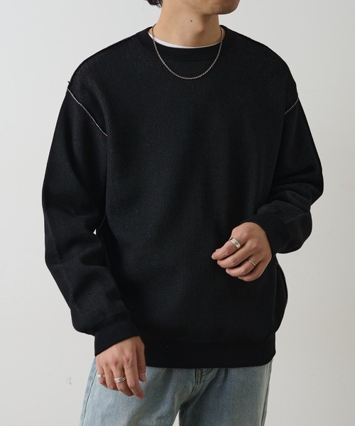 COLONY 2139（コロニートゥーワンスリーナイン）の「配色アウトリンキングニットプルオーバー（ニット/セーター・メンズ・オレンジ/ブラック/グレー・MEDIUM/LARGE）」の19枚目の写真