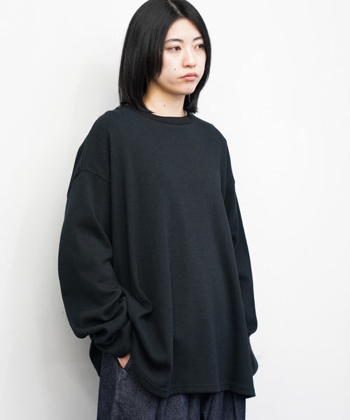 HARVESTY(ハーベスティ)の「HARVESTY / ハーベスティー JUMBO WAFFLE L/S TEE ジャンボ ワッフル ロングスリーブTシャツ(Tシャツ/カットソー・レディース・ブラック/オフホワイト・1/2)」の2枚目の写真