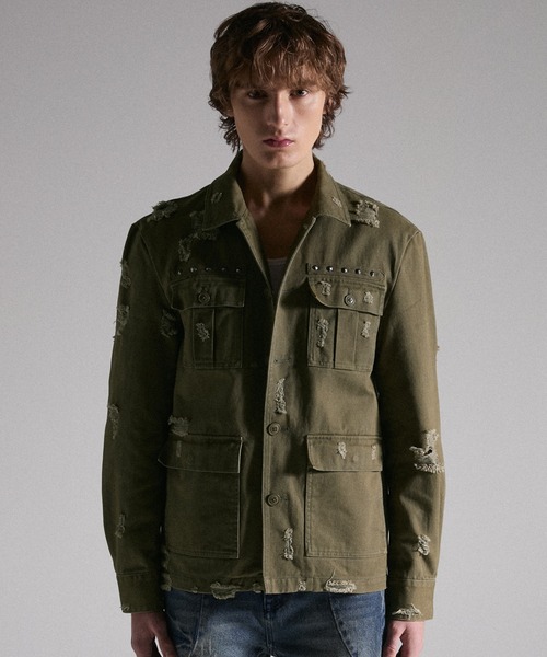 GRANCY(グランシー)の「【GRANCY】Damage Military Shirt / ダメージミリタリーシャツ(シャツ/ブラウス・メンズ・カーキ/ブラック・L/M/S)」の3枚目の写真