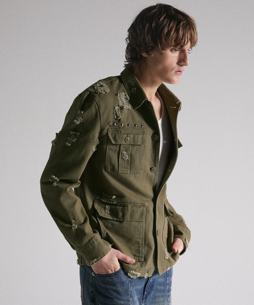 GRANCY(グランシー)の「【GRANCY】Damage Military Shirt / ダメージミリタリーシャツ(シャツ/ブラウス・メンズ・カーキ/ブラック・L/M/S)」の4枚目の写真