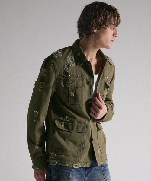 GRANCY(グランシー)の「【GRANCY】Damage Military Shirt / ダメージミリタリーシャツ(シャツ/ブラウス・メンズ・カーキ/ブラック・L/M/S)」の5枚目の写真