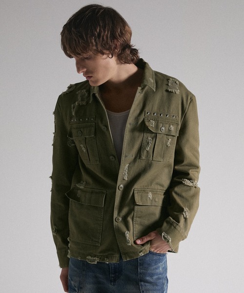 GRANCY(グランシー)の「【GRANCY】Damage Military Shirt / ダメージミリタリーシャツ(シャツ/ブラウス・メンズ・カーキ/ブラック・L/M/S)」の6枚目の写真
