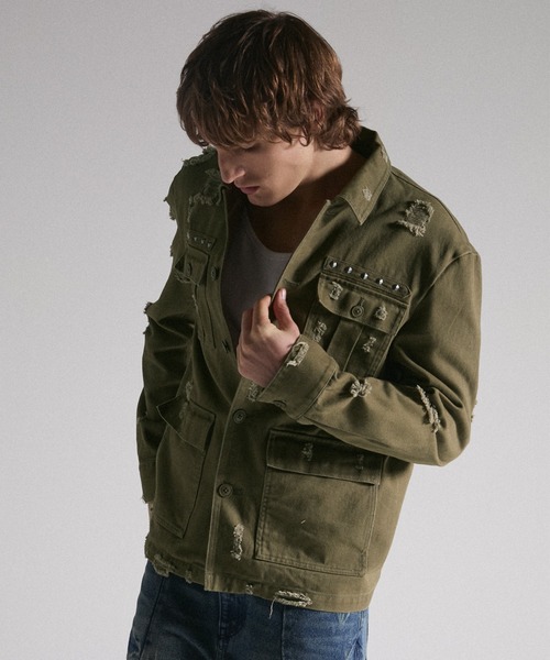 GRANCY(グランシー)の「【GRANCY】Damage Military Shirt / ダメージミリタリーシャツ(シャツ/ブラウス・メンズ・カーキ/ブラック・L/M/S)」の7枚目の写真