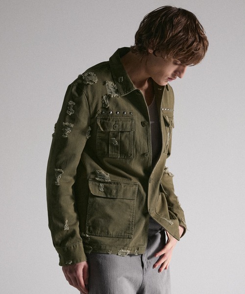 GRANCY(グランシー)の「【GRANCY】Damage Military Shirt / ダメージミリタリーシャツ(シャツ/ブラウス・メンズ・カーキ/ブラック・L/M/S)」の9枚目の写真