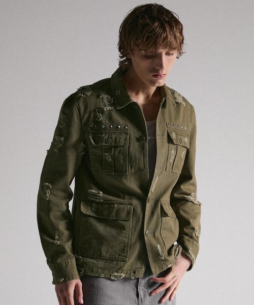 GRANCY(グランシー)の「【GRANCY】Damage Military Shirt / ダメージミリタリーシャツ(シャツ/ブラウス・メンズ・カーキ/ブラック・L/M/S)」の10枚目の写真