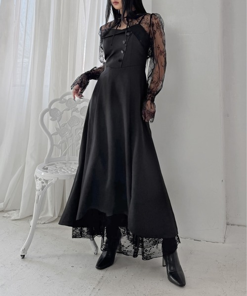 LVEU.（ラブユ.）の「【LVEU.】ボタンビスチェキャミソールワンピース / ワンピース ワンピ キャミワンピ 2way ボタン ラペル フレア ロング オケージョン 結婚式 お呼ばれ ブラック モード（ワンピース・レディース・ブラック・FREE）」の4枚目の写真