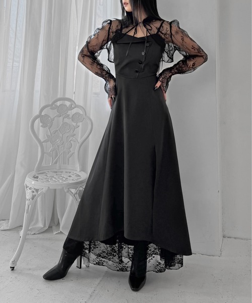 LVEU.（ラブユ.）の「【LVEU.】ボタンビスチェキャミソールワンピース / ワンピース ワンピ キャミワンピ 2way ボタン ラペル フレア ロング オケージョン 結婚式 お呼ばれ ブラック モード（ワンピース・レディース・ブラック・FREE）」の5枚目の写真