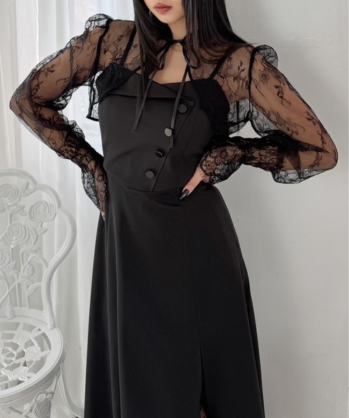 LVEU.（ラブユ.）の「【LVEU.】ボタンビスチェキャミソールワンピース / ワンピース ワンピ キャミワンピ 2way ボタン ラペル フレア ロング オケージョン 結婚式 お呼ばれ ブラック モード（ワンピース・レディース・ブラック・FREE）」の6枚目の写真