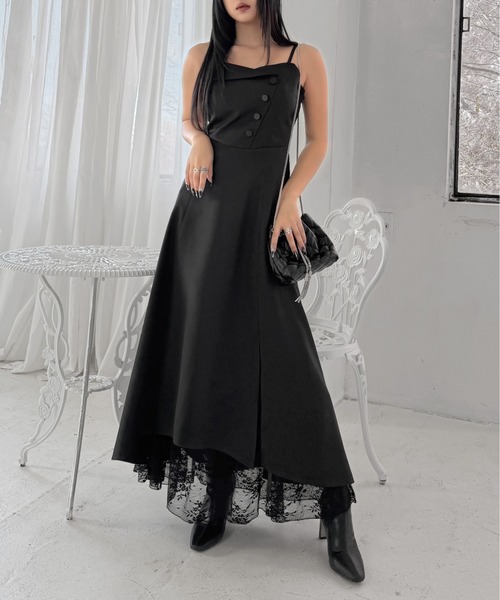 LVEU.（ラブユ.）の「【LVEU.】ボタンビスチェキャミソールワンピース / ワンピース ワンピ キャミワンピ 2way ボタン ラペル フレア ロング オケージョン 結婚式 お呼ばれ ブラック モード（ワンピース・レディース・ブラック・FREE）」の13枚目の写真