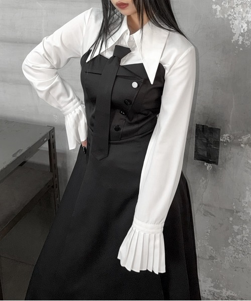 LVEU.（ラブユ.）の「【LVEU.】ボタンビスチェキャミソールワンピース / ワンピース ワンピ キャミワンピ 2way ボタン ラペル フレア ロング オケージョン 結婚式 お呼ばれ ブラック モード（ワンピース・レディース・ブラック・FREE）」の19枚目の写真