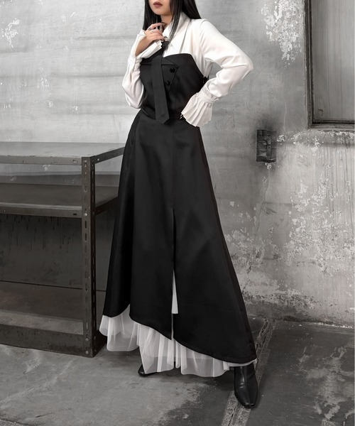 LVEU.（ラブユ.）の「【LVEU.】ボタンビスチェキャミソールワンピース / ワンピース ワンピ キャミワンピ 2way ボタン ラペル フレア ロング オケージョン 結婚式 お呼ばれ ブラック モード（ワンピース・レディース・ブラック・FREE）」の21枚目の写真