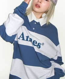 A'GEM/9 × .kom 『AMESWORLDWIDE/アメスワールドワイド』 BIG STRIPE RUGBY LS TEE/ビッグボーダーラグビー ロングスリーブ