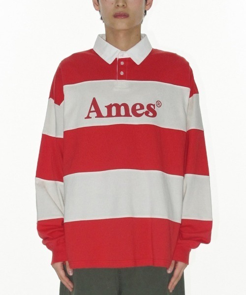 AMESWORLDWIDE（アメスワールドワイド）の「A'GEM/9 × .kom 『AMESWORLDWIDE/アメスワールドワイド』 BIG STRIPE RUGBY LS TEE/ビッグボーダーラグビー ロングスリーブ（Tシャツ/カットソー・レディース・ブルー/レッド・M）」の4枚目の写真