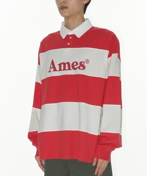 AMESWORLDWIDE（アメスワールドワイド）の「A'GEM/9 × .kom 『AMESWORLDWIDE/アメスワールドワイド』 BIG STRIPE RUGBY LS TEE/ビッグボーダーラグビー ロングスリーブ（Tシャツ/カットソー・レディース・ブルー/レッド・M）」の5枚目の写真