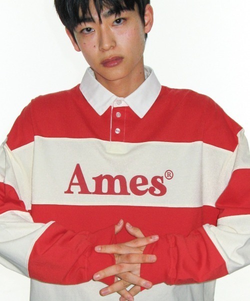 AMESWORLDWIDE（アメスワールドワイド）の「A'GEM/9 × .kom 『AMESWORLDWIDE/アメスワールドワイド』 BIG STRIPE RUGBY LS TEE/ビッグボーダーラグビー ロングスリーブ（Tシャツ/カットソー・レディース・ブルー/レッド・M）」の3枚目の写真
