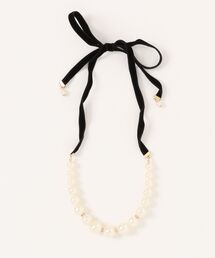 Os accessory（オズアクセサリー）の「Os　-オズ-　ベロアリボンパールネックレス（ピアス（両耳用））」