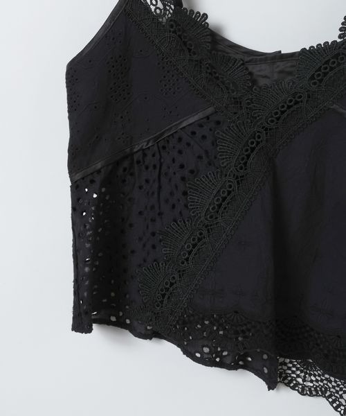 JEANASIS（ジーナシス）の「パッチワークアシメレースキャミ/656733（キャミソール・レディース・ホワイト/ブラック・FREE）」の10枚目の写真