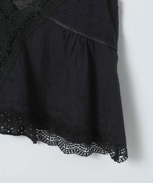 JEANASIS（ジーナシス）の「パッチワークアシメレースキャミ/656733（キャミソール・レディース・ホワイト/ブラック・FREE）」の9枚目の写真