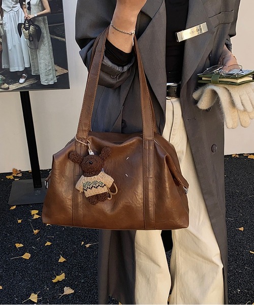 LA VORAGINE(ラ ヴォラジネ)の「2 ウェイショルダートート 大容量 レトロ 収納力 デイリー通勤(ショルダーバッグ・レディース・ブラウン/ブラウン系その他3/ブラック・FREE)」の13枚目の写真