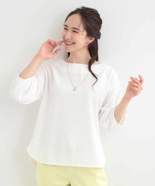 SHOO・LA・RUE(シューラルー)の「【2点セット/7分袖】ランタンスリーブで女性らしい インせず着られる ネックレス付きブラウス(シャツ/ブラウス・レディース・ブラック/ブラウン系/サックスブルー/オフホワイト・01/02/03/04)」の9枚目の写真