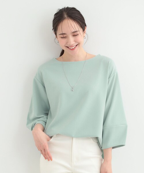 SHOO・LA・RUE(シューラルー)の「【2点セット/7分袖】ランタンスリーブで女性らしい インせず着られる ネックレス付きブラウス(シャツ/ブラウス・レディース・ブラック/ブラウン系/サックスブルー/オフホワイト・01/02/03/04)」の13枚目の写真